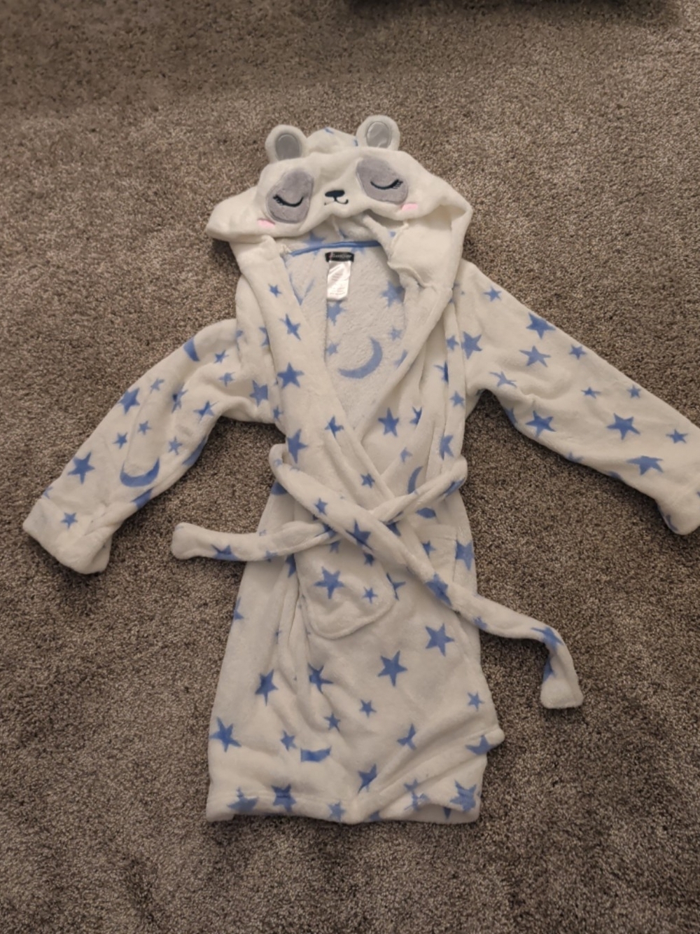 Kids Plush Hooded Sleeping Panda Robe with Blue Stars and Moon